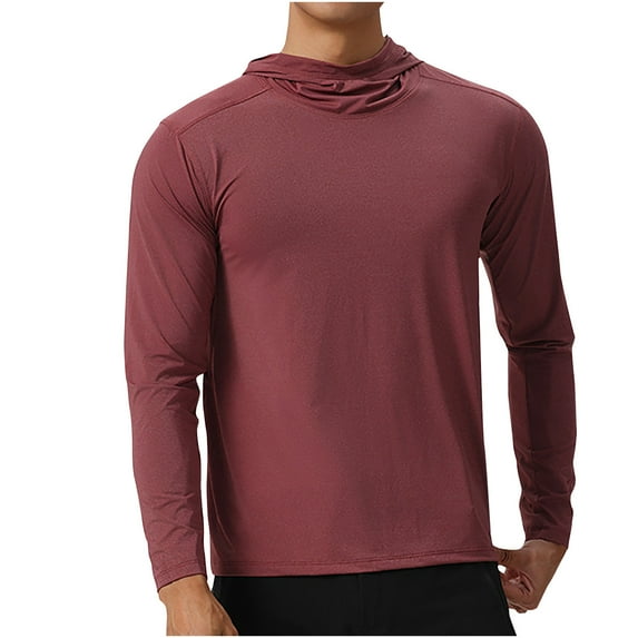 Rloper-Lop Men's Long Sleeve Sweatshirts Lightweight Breathable Tops Casual Solid Color Hooded Blouse Workout Training Tops