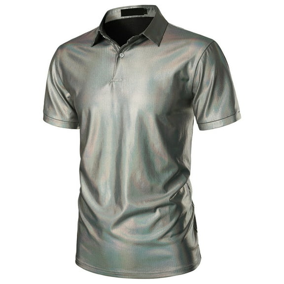 Rloper-Lop Men's Metallic Golf Polo Shirts Trendy Sequin Quick Dry Short Sleeve Collared Tees Summer Nightclub Party for Men Fashion Tops