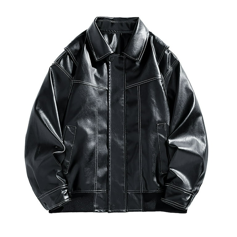 Rloper Lop Men s Oversized Leather Jackets Faux Leather Bomber Jacket 90s Vintage Biker Moto Coats Loose Fit Solid Color Tops with Pockets XXL Walmart