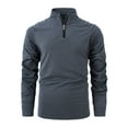 thumbnail image 1 of Rloper-Lop Men's Quarter Zip T-Shirts Lightweight Long Sleeve Soft Pullovers Stand Collar Pleated Tops Outdoor Athletic Lapel Sweatshirts, 1 of 8