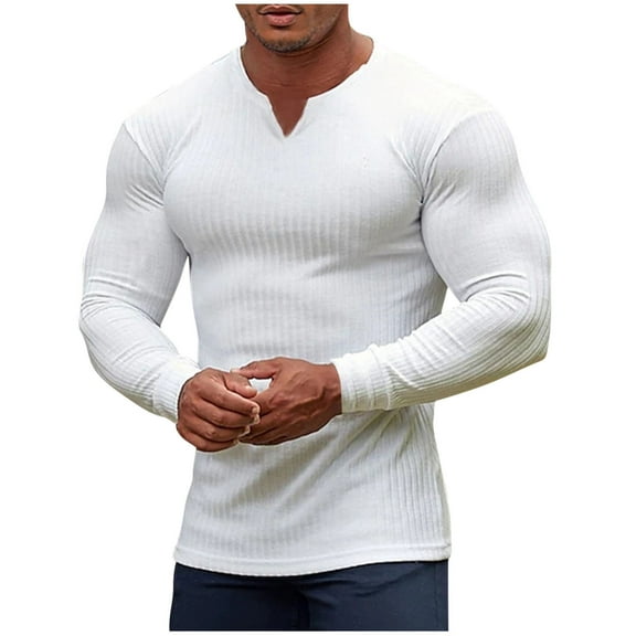 Rloper-Lop Men's Slim Fit Shirts Thermal V-Neck Long Sleeve Compression Tee Tops Athletic Base Layer Tops Gym Workout Running Lightweight Tees
