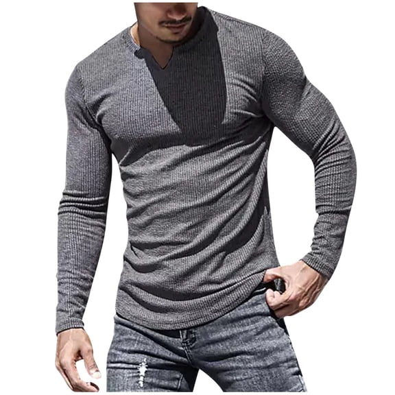 Rloper-Lop Men's Slim Fit Shirts Thermal V-Neck Long Sleeve Compression Tee Tops Athletic Base Layer Tops Gym Workout Running Lightweight Tees