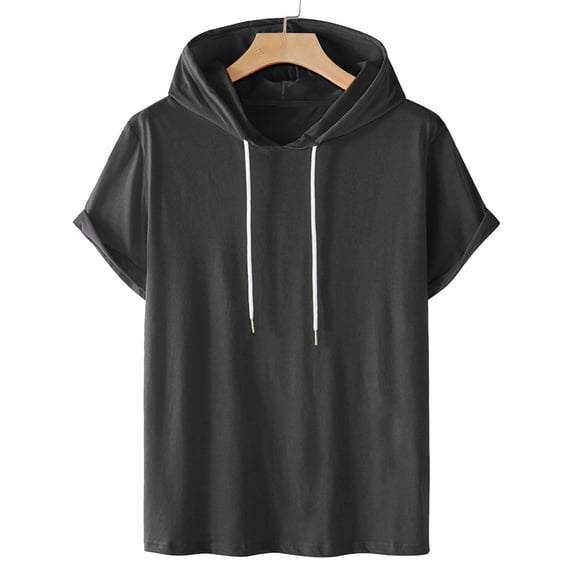 Rloper-Lop Men's Solid Hooded Tosp Summer Half Sleeve T-Shirts Casual Men's Sports Loose Hooded Tees Men's High Street Outwear Tops Dark Gray XXL