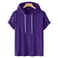 thumbnail image 1 of Rloper-Lop Men's Solid Hooded Tosp Summer Half Sleeve T-Shirts Casual Men's Sports Loose Hooded Tees Men's High Street Outwear Tops Purple L, 1 of 6