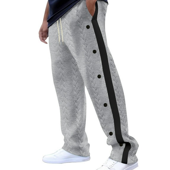 Rloper-Lop Men's Tear Away Track Pants High Split Side Snap Cinch Bottoms Sweatpants Elastic Waist Pants Athletic Workout Trousers Gray XXL