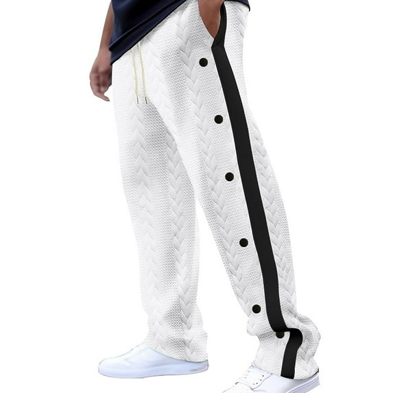 Rloper-Lop Men's Tear Away Track Pants High Split Side Snap Cinch Bottoms Sweatpants Elastic Waist Pants Athletic Workout Trousers M