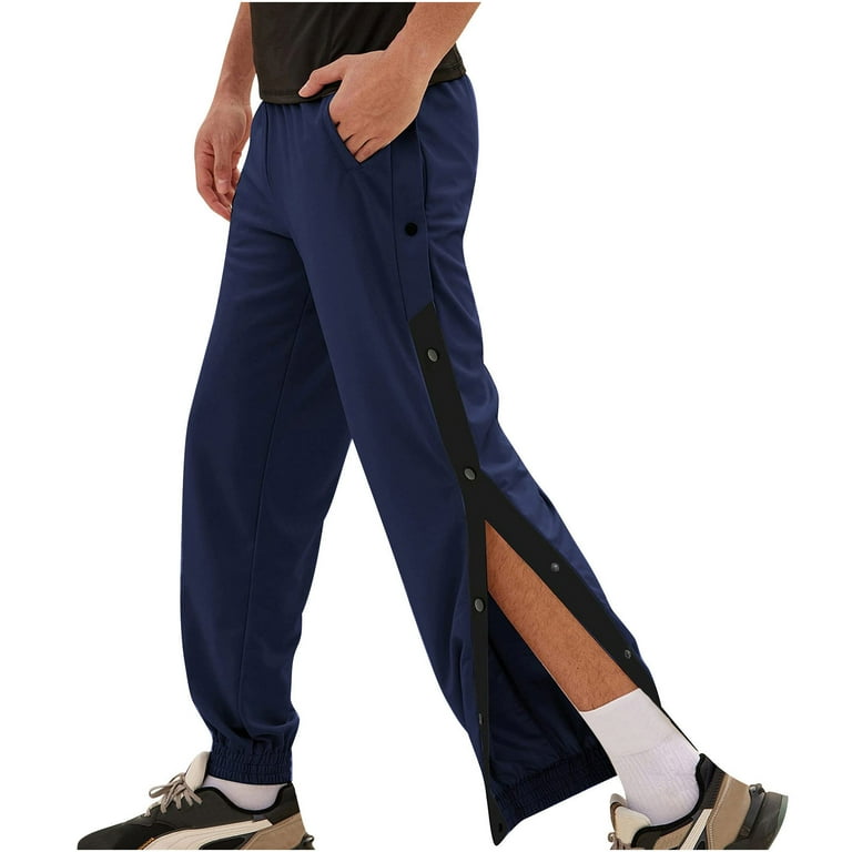 Rloper Lop Men s Tearaway Pants Loose Fit Open Bottom Sweatpants Loose Fit Rip Off Pants Solid Color Lightweight Trousers with Pockets Buttons Navy
