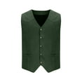 thumbnail image 1 of Rloper-Lop Men's V Neck Suit Vests Vintage Cowboy Style Sleeveless Jackets Slim Fit Wedding Waistcoats Solid Color Button Down Tops Green S, 1 of 5