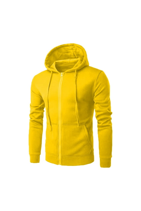 Men's Zip Up Hoodie Jackets Lightweight Long Sleeve Basic Slim Fit Sweatshirt Casual Solid Color Workout Coats with Pocket Yellow M
