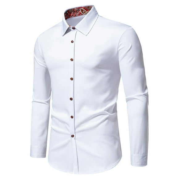 Rloper-Lop Mens Dress Shirts Formal Long Sleeve Casual Button Down Business Clothes for Wedding Party Business Tuxedo Solid Color Tee Tops M
