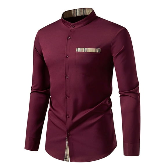 Rloper-Lop Mens Dress Shirts Formal Long Sleeve Casual Button Down Business Clothes for Wedding Party Business Tuxedo Solid Color Tee Tops Red L