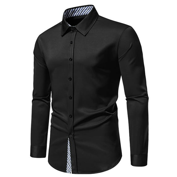 Rloper-Lop Mens Dress Shirts Formal Long Sleeve Casual Button Down Business Clothes for Wedding Party Business Tuxedo Solid Color Tee Tops S