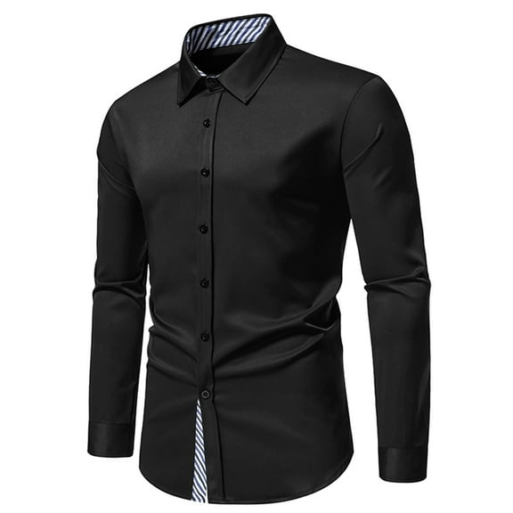 Rloper-Lop Mens Dress Shirts Formal Long Sleeve Casual Button Down Business Clothes for Wedding Party Business Tuxedo Solid Color Tee Tops S