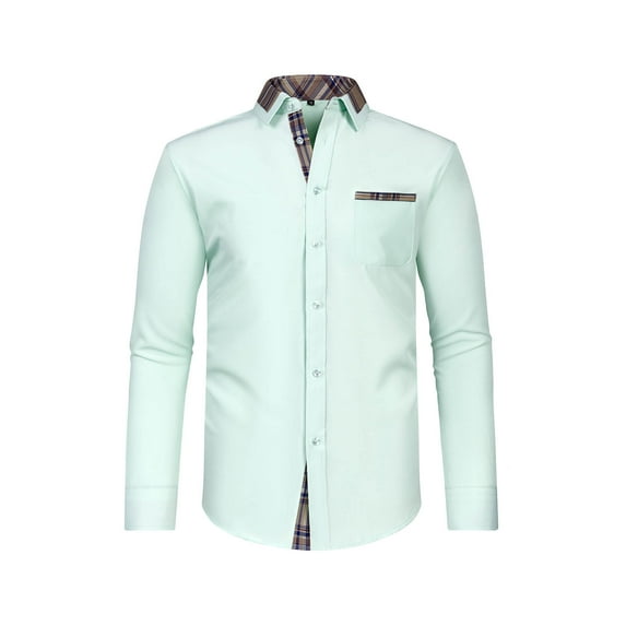 Rloper-Lop Mens Dress Shirts Long Sleeve Button Down Plaid Collar Casual Blosues Inner Contrast Color Formal Business Tuxedo Wedding Shirts Light Green 3XL