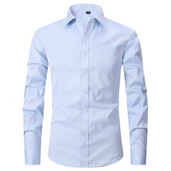 Rloper-Lop Mens Dress Shirts Long Sleeve Slim Fit Tee Tops Elegant Plain Casual Business Shirts Casual Comfortable Tees with Pocket Light Blue 4XL