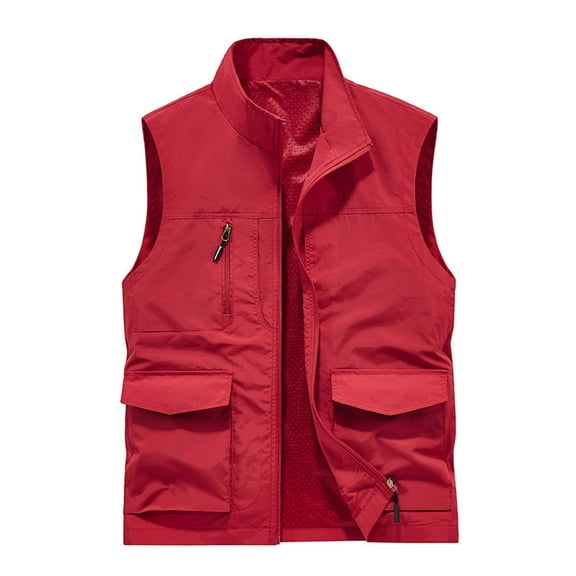 Rloper-Lop Mens Full-Zip Vest Tops Casual Outdoor Jackets Lightweight Sleeveless Waistshirts Work Photo Travel Vests With Zip Pockets