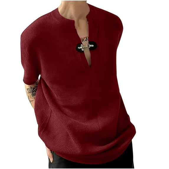 Rloper-Lop Mens Medieval Costume Shirts Renaissance Tunic Vintage V-Neck Short Sleeve Tee Shirts Lightweight Solid Color Party Nightclub Tops