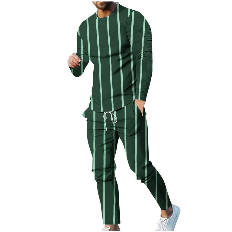 Rloper Lop Mens Pajamas Sets Crewneck Long Sleeve Shirts Loose Pants Outfits Casual Loose Fit Loungewear Stretch Color Blocked Tracksuits Green M Walmart
