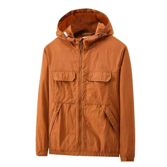 Rloper-Lop Mens Rain Jackets Waterproof Lightweight Windbreaker with Hood Outdoor Raincoats Solid Color Tops for Hiking Running Travel Orange 4XL