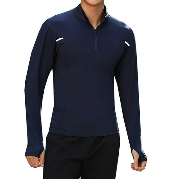 Rloper-Lop Mens Running Shirts Long Sleeve Quarter Zip Pullovers Solid Color Breathable Workpit Shirts Quick Dry Athletical Shirts