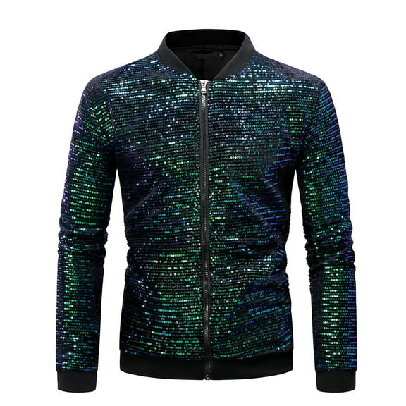 Rloper-Lop Mens Sequins Jackets Blazer Hipster Print Long Sleeve Tuxedo Tops Luxury Notched Lapel Slim Fit Stylish Sport Coats With Jacket Green XXL