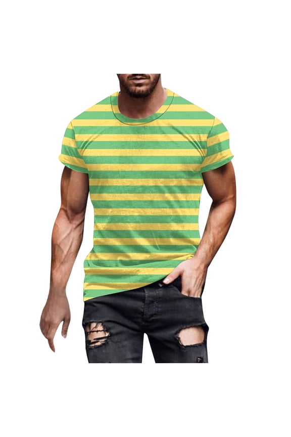 Mens Striped T-Shirts Short Sleeve Crewneck Tops Undershirts Loose Fit Basic Tees Plus Size Activewear Lightweight Tee Tops Green 3XL