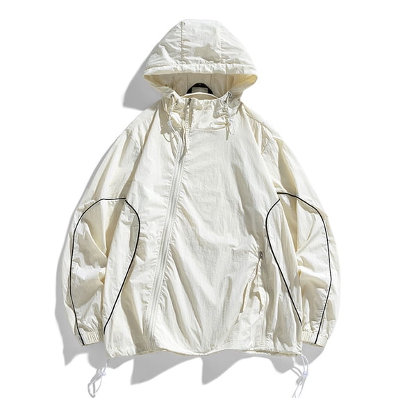 Rloper-Lop Mens Sun Protection Jackets Casual Long-Sleeve Plain Hooded Shirts Buttons Crew-Neck Rain Coats Loose Fit Trendy Soft Tops