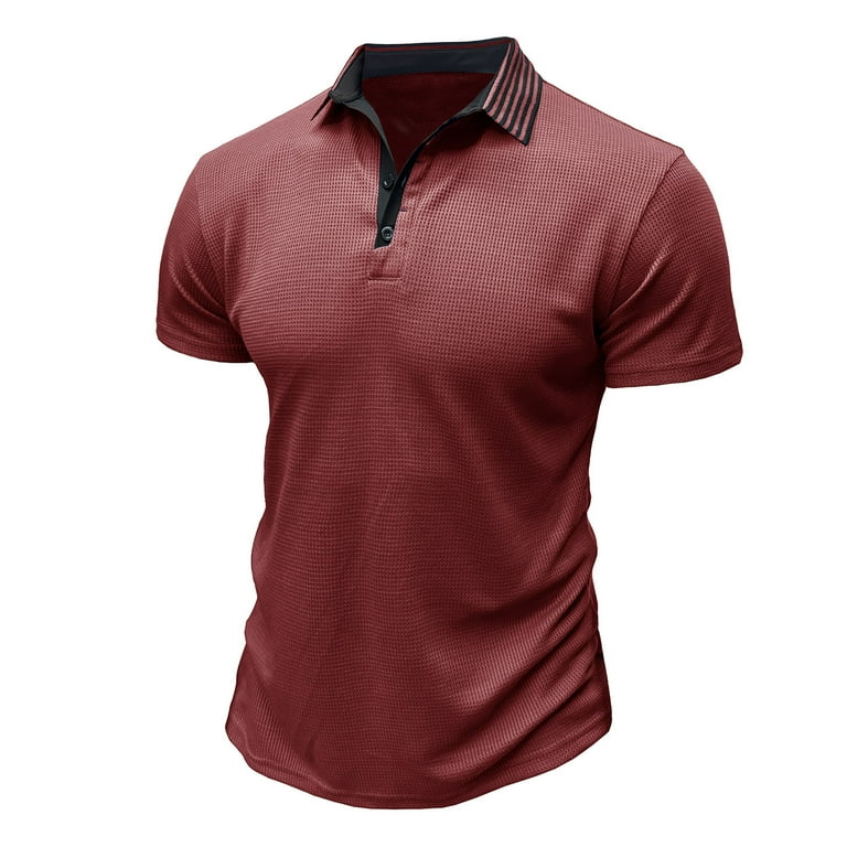 Rloper Lop Mens Waffle Golf Shirts Quick Dry Moisture Wicking Tee Tops Short Sleeve Solid Color Tactical Polos Casual Work Collared T Shirts Red M Walmart