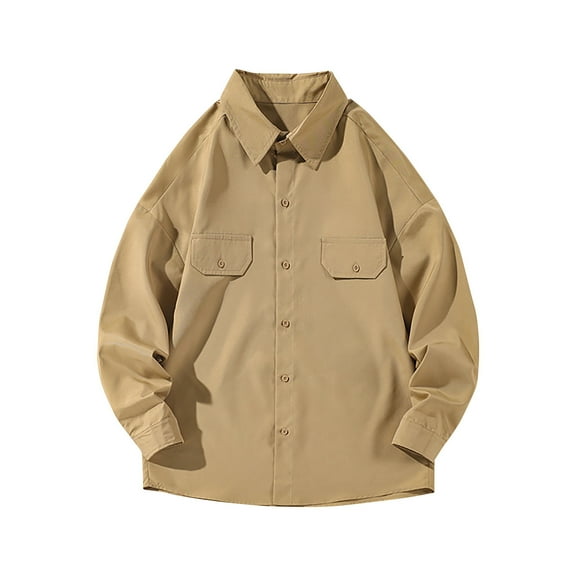 Rloper-Lop Outdoor Work Shirts for Men Casual Button Front Long Sleeve Jackets Pocket Drop Shoulder Overcoats Fashion Fallow T-Shirt Tops