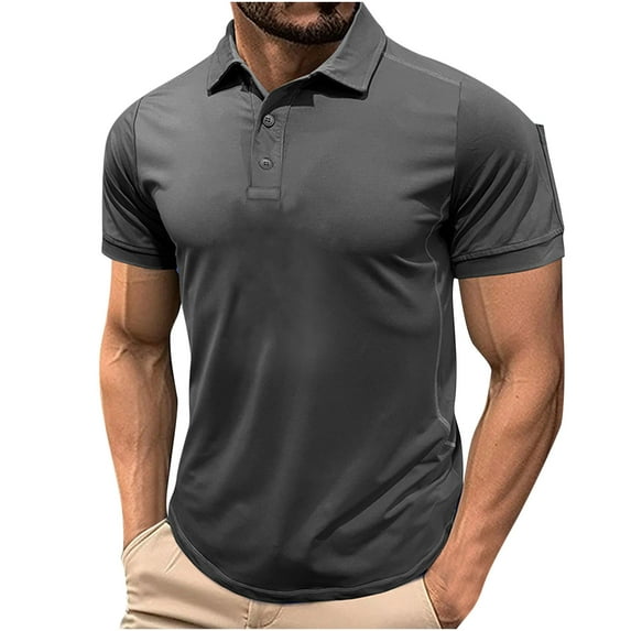 Rloper-Lop Polo Shirts for Men Quick Dry Short Sleeve Golf Tees Collared Button Down Business Work T-Shirts Solid Color Performance Tops Gray M