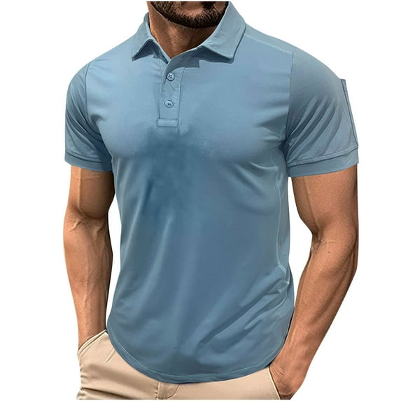Rloper-Lop Polo Shirts for Men Quick Dry Short Sleeve Golf Tees Collared Button Down Business Work T-Shirts Solid Color Performance Tops Sky Blue S