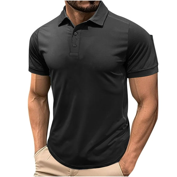 Rloper-Lop Polo Shirts for Men Quick Dry Short Sleeve Golf Tees Collared Button Down Business Work T-Shirts Solid Color Performance Tops XXL