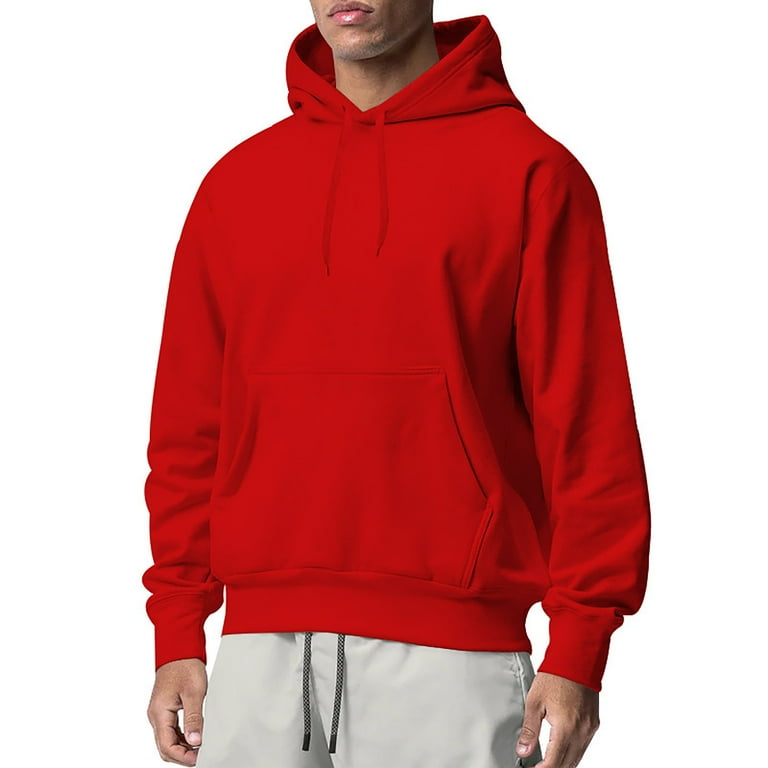 Rloper Lop Pullover Hoodies for Men Loose Fit Solid Color Sweatshirts Drawstring Long Sleeve Hooded Shirts Basic Workout Tops with Pocket Red XL Walmart