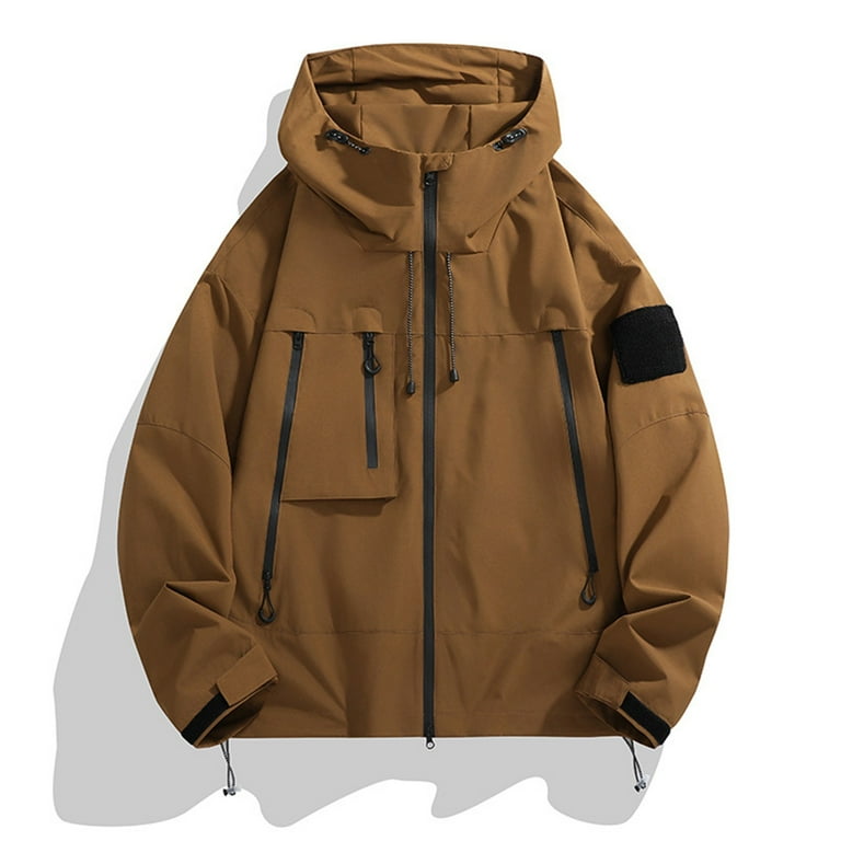 Rloper Lop Rain Jacket for Men Waterproof Lightweight Rain Coats Hiking Windbreaker Solid Hooded Jackets Solid Color Outerwear with Pockets Coffee M Walmart