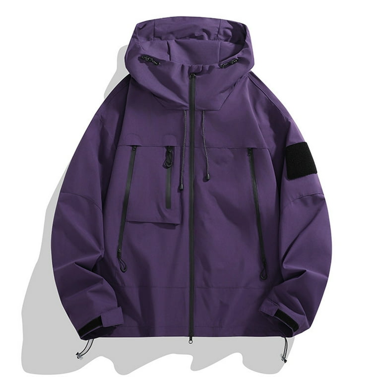 Rloper Lop Rain Jacket for Men Waterproof Lightweight Rain Coats Hiking Windbreaker Solid Hooded Jackets Solid Color Outerwear with Pockets Purple M Walmart