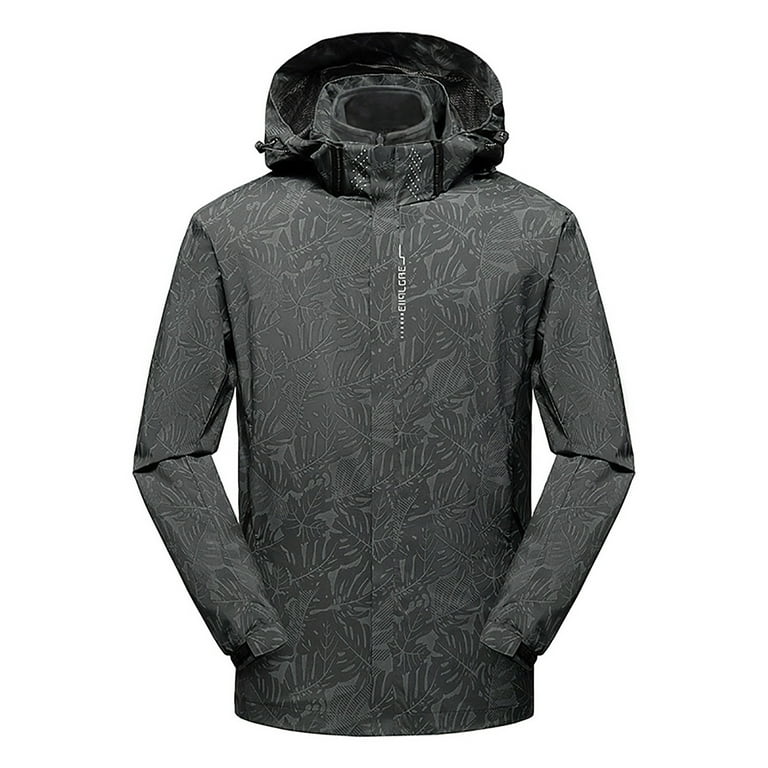Rloper Lop Rain Jackets for Men Waterproof Lightweight Rain Jacket With Hood Windbreaker Golf Running Solid Color Raincoat with Pockets Gray 3XL
