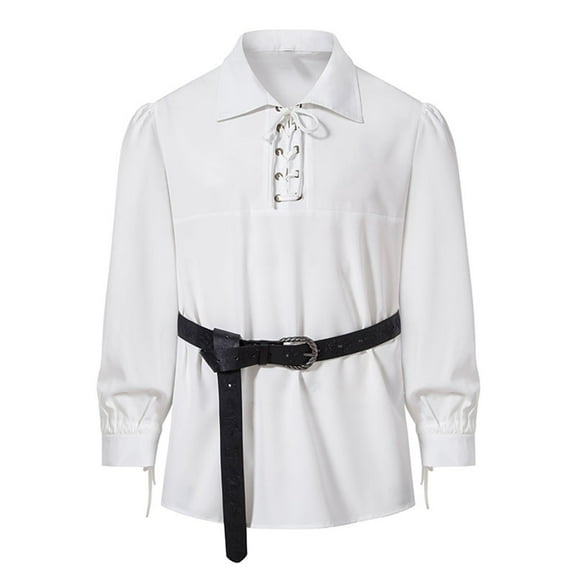Rloper-Lop Renaissance Medieval Shirts for Men Vintage Long Sleeve Tops Splid Color Lace Up Shirts Costumes