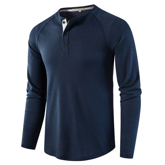 Rloper-Lop Ribbed Henley Shirts for Men Basic Long Sleeve Crew Neck Blouse Shirts Casual Button Down Business Tops Lightweight Workout Tees