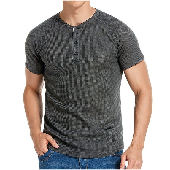 Rloper-Lop Ribbed Henley Shirts for Men Crewneck Short Sleeve Tee Shirts Solid Color Fitting Shirt Tops Button Down Breathable Tops