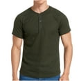 thumbnail image 1 of Rloper-Lop Ribbed Henley Shirts for Men Crewneck Short Sleeve Tee Shirts Solid Color Fitting Shirt Tops Button Down Breathable Tops, 1 of 5