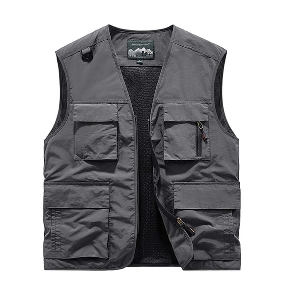 Rloper-Lop Safari Outdoor Travel Vests Men's Solid Color Sleeveless Vest Jackets Work Photo Cargo Tops Summer Vests with Pockets