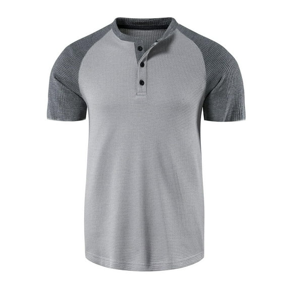 Rloper-Lop Short Sleeve Henley Shirts for Men V-Neck Botton Down Tee Tops Casual Color Block T-Shirts Summer Vacation Beach Tops
