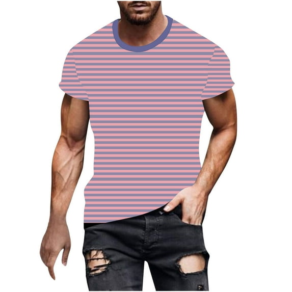 Rloper-Lop Short Sleeve T-Shirts for Men Summer Striped Shirts Casual Crewneck Tee Tops Vacation Beach Shirts Muscle Gym Workout Tops