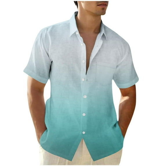 Rloper-Lop Summer Shirts Men Casual Button Down Business Dress Shirts Big and Tall Short Sleeve Lapel Blouse Tops Hawaiian Vacation Beach Tees Light Blue M