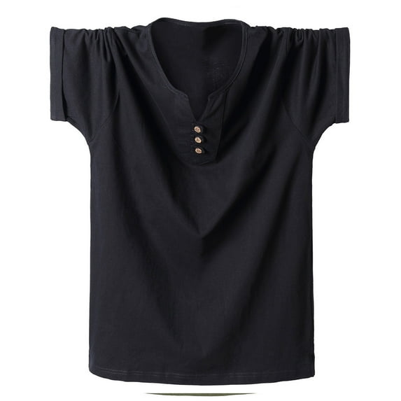 Rloper-Lop Summer Short Sleeved Henley Shirt Men's Solid Color Crew Neck Tops Button Down T-shirt Casual Outdoor Tops