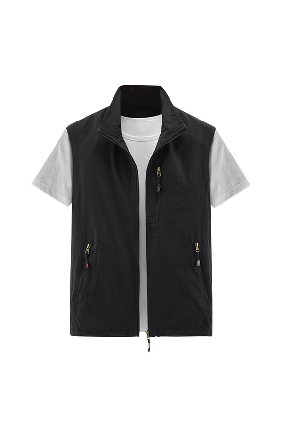 Travel Vests for Men Multi Pockets Utility Tank Tops Lightweight Sleeveless Jackets Fashion Solid Color Full Zipper Tops 3XL