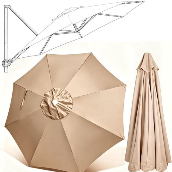 Rlwdqumrt 11FT Cantilever Umbrella Replacement Canopy 8 Ribs Heavy Duty 600D UPF 50+ Waterproof Patio Fabric Canopy Only