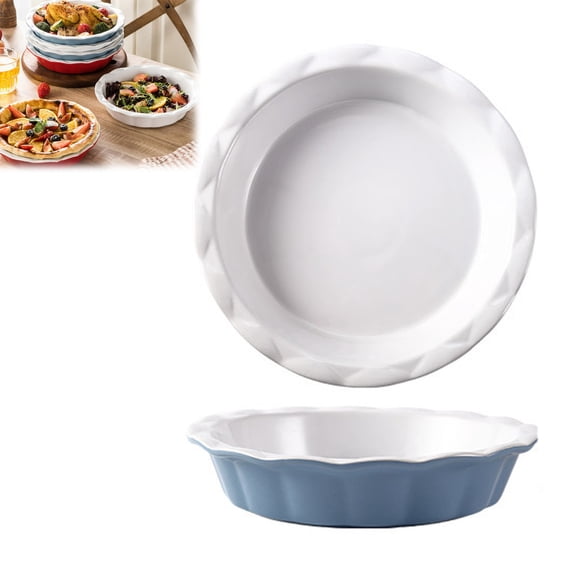 Rlwdqumrt Ceramic Pie Pan with Ruffled Edge Non-Stick Baking Dish Family-Sized for Pies Quiches Tarts Easy Clean Kitchen