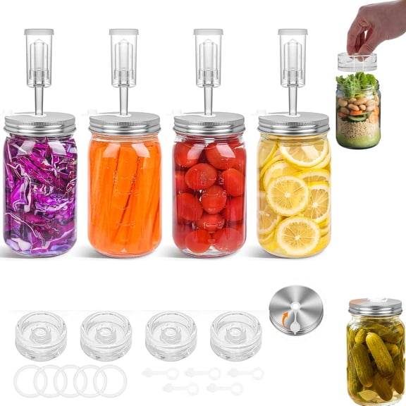 Rlwdqumrt Fermentation Weights for Mason Jars, Complete Pickling and Sauerkraut Set with Glass Weights and Stainless Steel Lids, 4-Piece Fermenting System with Air Lock Valves