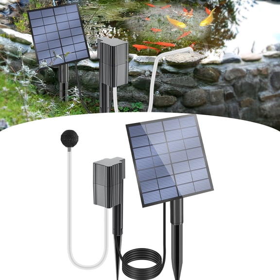 Rlwdqumrt Solar Pond Aerator with Air Pump, Solar-Powered Bubbler with Air Stones, Oxygenator for Small Ponds, Fish Tanks and Hydroponics